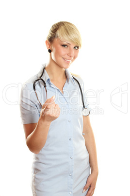 Close-up of a female doctor smiling with