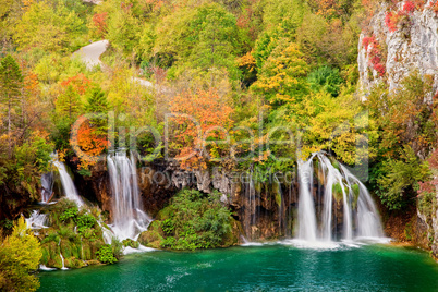 Waterfalls in Autumn Forest