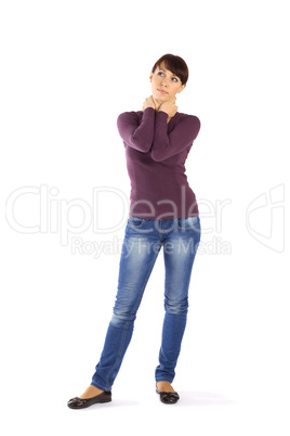 Casual Woman Hands on Neck Pose