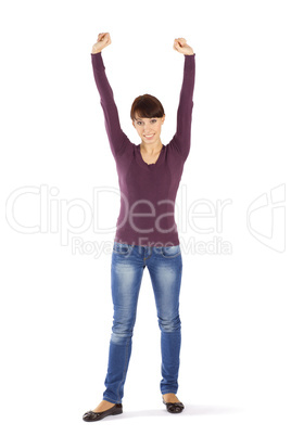 Happy Woman with Hands Over Head