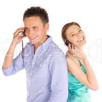 Joyful Couple Talking on the Phone