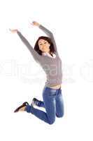 Excited Woman Jump into the Air