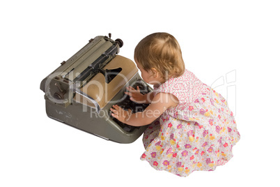 Baby Girl with Typewriter