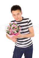 Romantic Young Man with Flowers