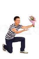 Happy Man Handing Over Flowers