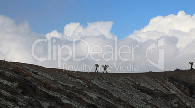 Workers at crater Ijen Volcano
