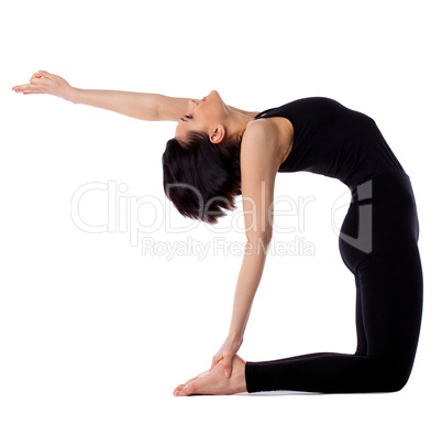 woman back bends yoga - camel pose isolated