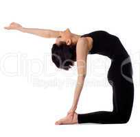 woman back bends yoga - camel pose isolated