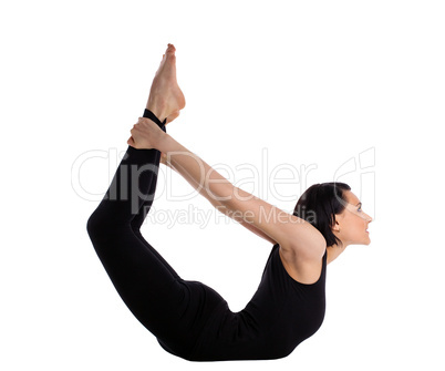 woman back bends yoga - bow pose isolated