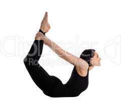 woman back bends yoga - bow pose isolated