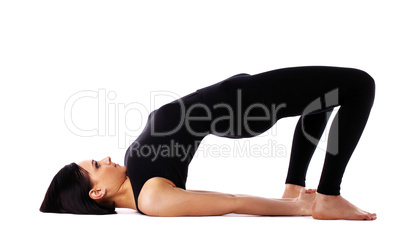 woman back bends yoga - bridge pose isolated