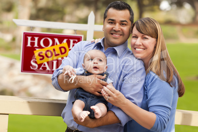 Mixed Race Couple, Baby, Sold Real Estate Sign