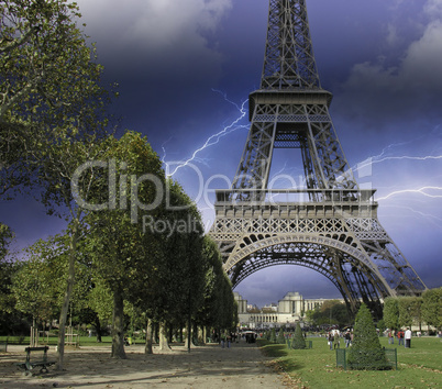 Thunderstorm approaching Eiffel Tower, Paris