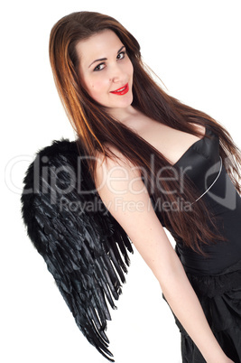 Beautiful brunette woman with black wings