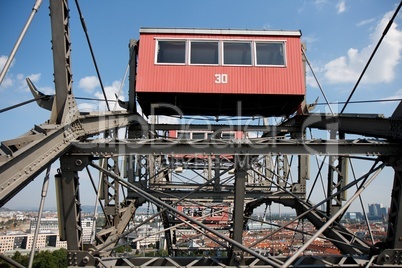 Gondola of ferris observation wheel in amusement park in Vienna