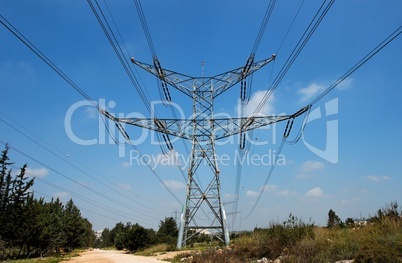 Two-tiered steel support of overhead power transmission line