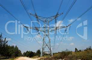 Two-tiered steel support of overhead power transmission line