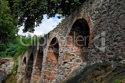 Red brick arches of medieval castle