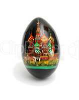 Russian Easter egg painted black with Saint Basil's cathedral