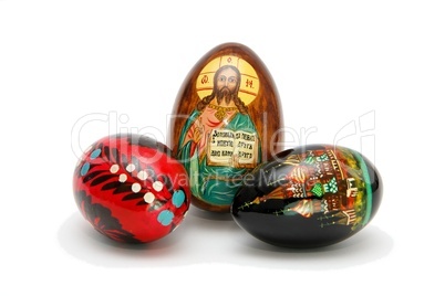 Three Russian easter eggs on white background