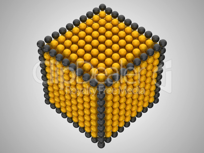 Golden and black spheres or beads cube shape