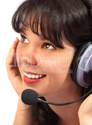 The girl in headphones with a microphone