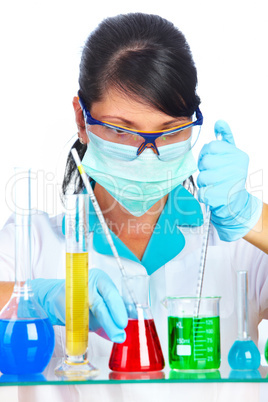 scientist in laboratory with test tubes