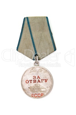 Old Soviet Medal of Valor on white background