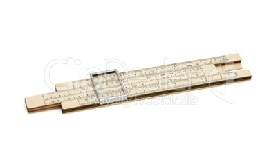 Old Soviet-made pocket slide rule mechanical calculator isolated
