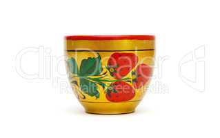 Wooden Russian khokhloma cup painted with strawberries isolated