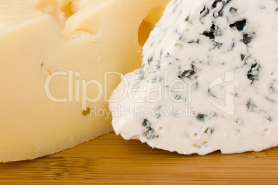 Danish blue cheese with Swiss cheese slice