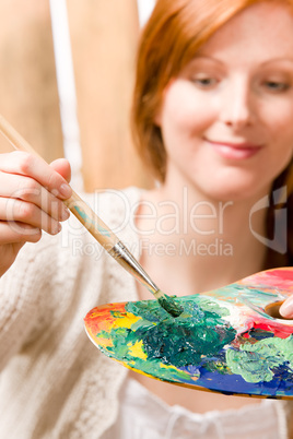 Portrait of color palette young woman background