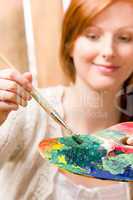 Portrait of color palette young woman background