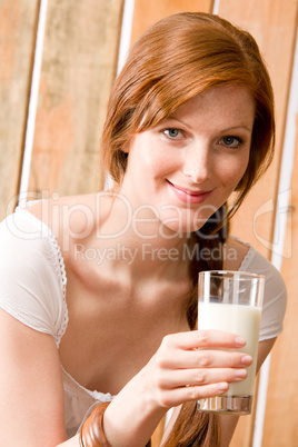 Young woman drink natural milk country healthy