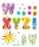 Spring or summer alphabet set letters W - Z, marks of punctuation, design elements