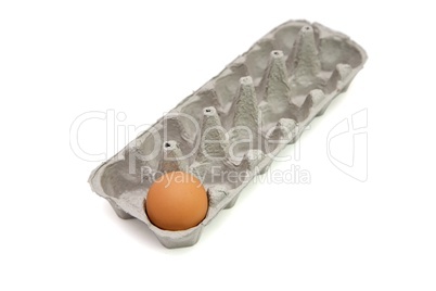 Last remaining brown egg in a paper box isolated