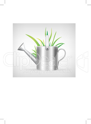 watering can and grass illustration isolated on white background