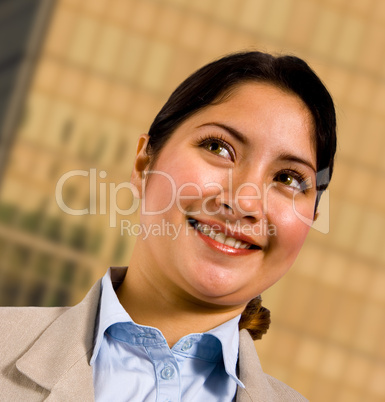 Business Woman Standing Outsite Her Company Headquarters
