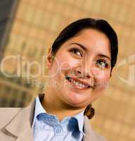 Business Woman Standing Outsite Her Company Headquarters