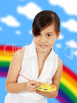 Young Artistic Girl With A Paint Set