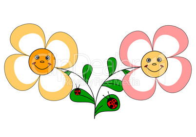 2 funny flowers and ladybugs