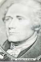 Close up of President Hamilton on ten dollar bill United States,