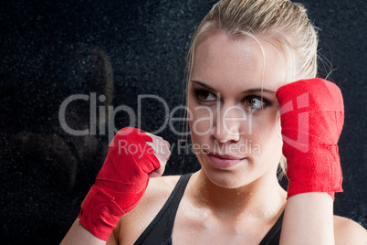 Boxing training blond woman sparring