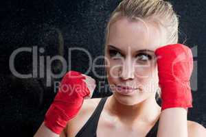 Boxing training blond woman sparring