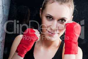 Boxing training blond woman sparring