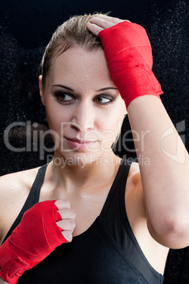 Portrait - Boxing training blond woman sparring