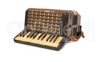 Vintage 1930s brown accordion isolated on white background