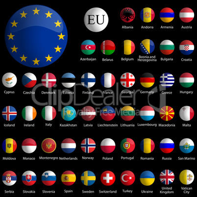 europe glossy icons collection against black