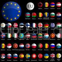 europe glossy icons collection against black