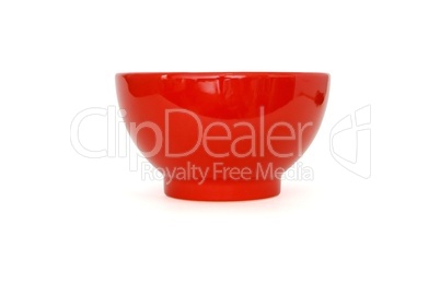 Red porcelain bowl side view isolated